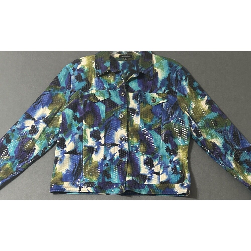 Notations Women's Blue Green Shiny Embellished Shirt Jacket Shacket Sz L